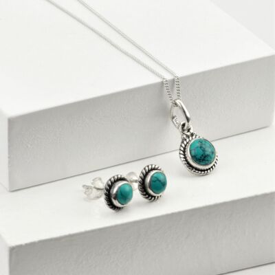 Round Turquoise Jewellery Set in Sterling Silver - 18"