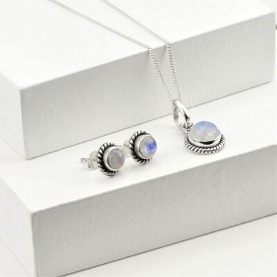 Round Moonstone Jewellery Set in Sterling Silver - 18"