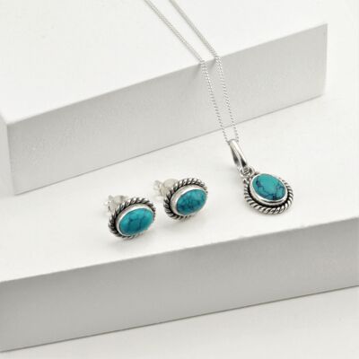 Oval Turquoise Jewellery Set in Sterling Silver - 18"