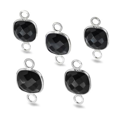 Cushion Shaped 10mm Faceted Black Onyx Connectors - 1 pc