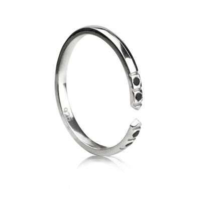 Adjustable Dainty Ring with Black Spinel in Sterling Silver - 1 ring