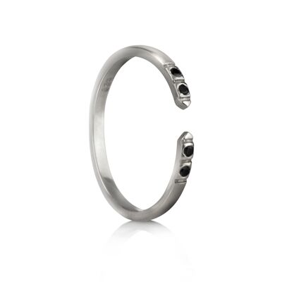 Adjustable Dainty Ring with Black Spinel in Sterling Silver - Set of 2 rings