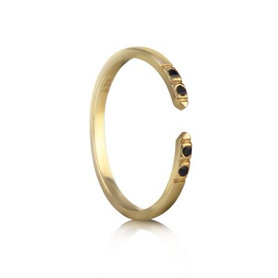 Adjustable Dainty Ring with Black Spinel in Gold Vermeil - 1 ring