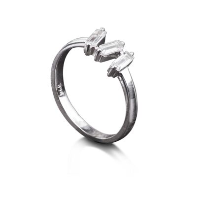 White Topaz Baguette Cut Ring in Sterling Silver