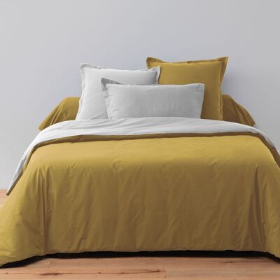 Two-tone reversible duvet cover 200x200 in Light Grey/Saffron 57-thread-count cotton with 2 pillowcases 100% cotton