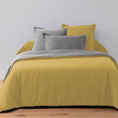 Two-tone reversible duvet cover 240x260 in Dark Grey/Saffron 57-thread-count cotton with 2 pillowcases 100% cotton