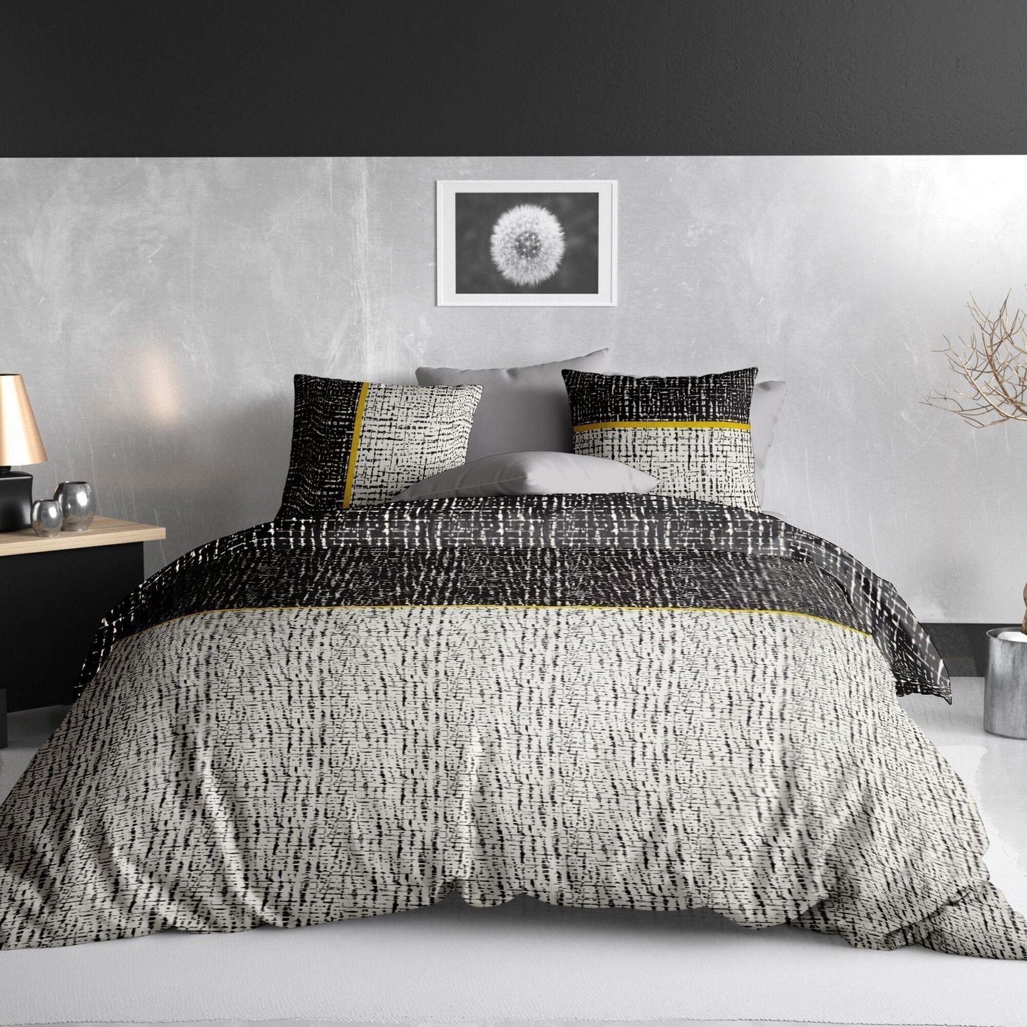 Parure de lit - Housse de couette 140x200 cm + 1 taie d'oreiller 100% Coton 57 fils Vulcane