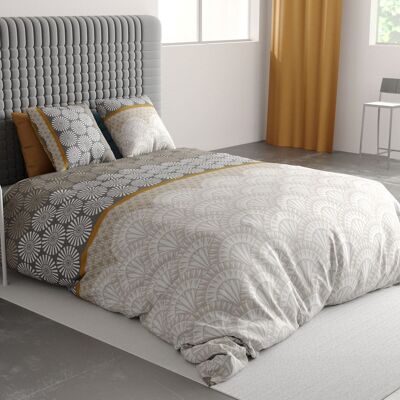 Parure de lit - Housse de couette 220x240 cm + 2 taies d'oreiller 100% Coton 57 fils Lise