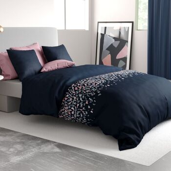 Parure de lit - Housse de couette 200x200 cm Réversible + 2 taies d'oreiller 100% Percale de Coton 71 fils Rio