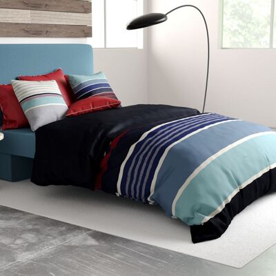 Parure de lit - Housse de couette 240x260 cm Réversible + 2 taies d'oreiller 100% Percale de Coton 71 fils Azul