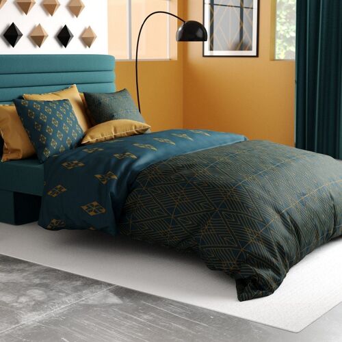 Parure de lit - Housse de couette 140x200 cm Réversible + 1 taie d'oreiller 100% Percale de Coton 71 fils Shadow