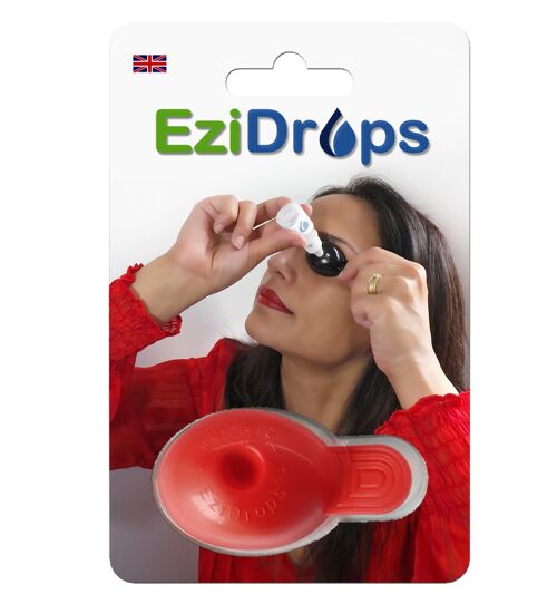 EziDrops - Eye Drop Dispenser Aid - Easy Eye Drop Applicator - Safe & Easy Vision Care (Red)