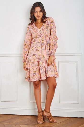 Robe tunique courte rose claire, évasée à imprimé cachemire avec LUREX 1