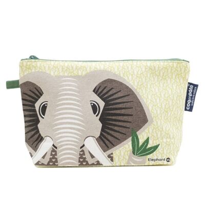 Estuche de lona verde con fuelle de algodón orgánico - Elefante