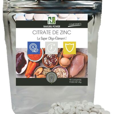 Citrato de Zinc / 90 Comprimidos de 500mg / NAKURU Power / Fabricado en Francia / "¡El Súper Oligoelemento!"
