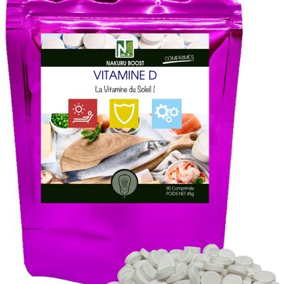 Vitamine D / 90 Comprimés de 500mg / NAKURU Boost / Fabriqué en France / "La Vitamine du Soleil!"
