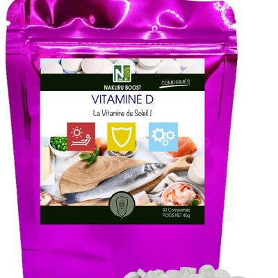 Vitamina D / 90 compresse da 500 mg / NAKURU Boost / Prodotto in Francia / "La Vitamine du Soleil!"