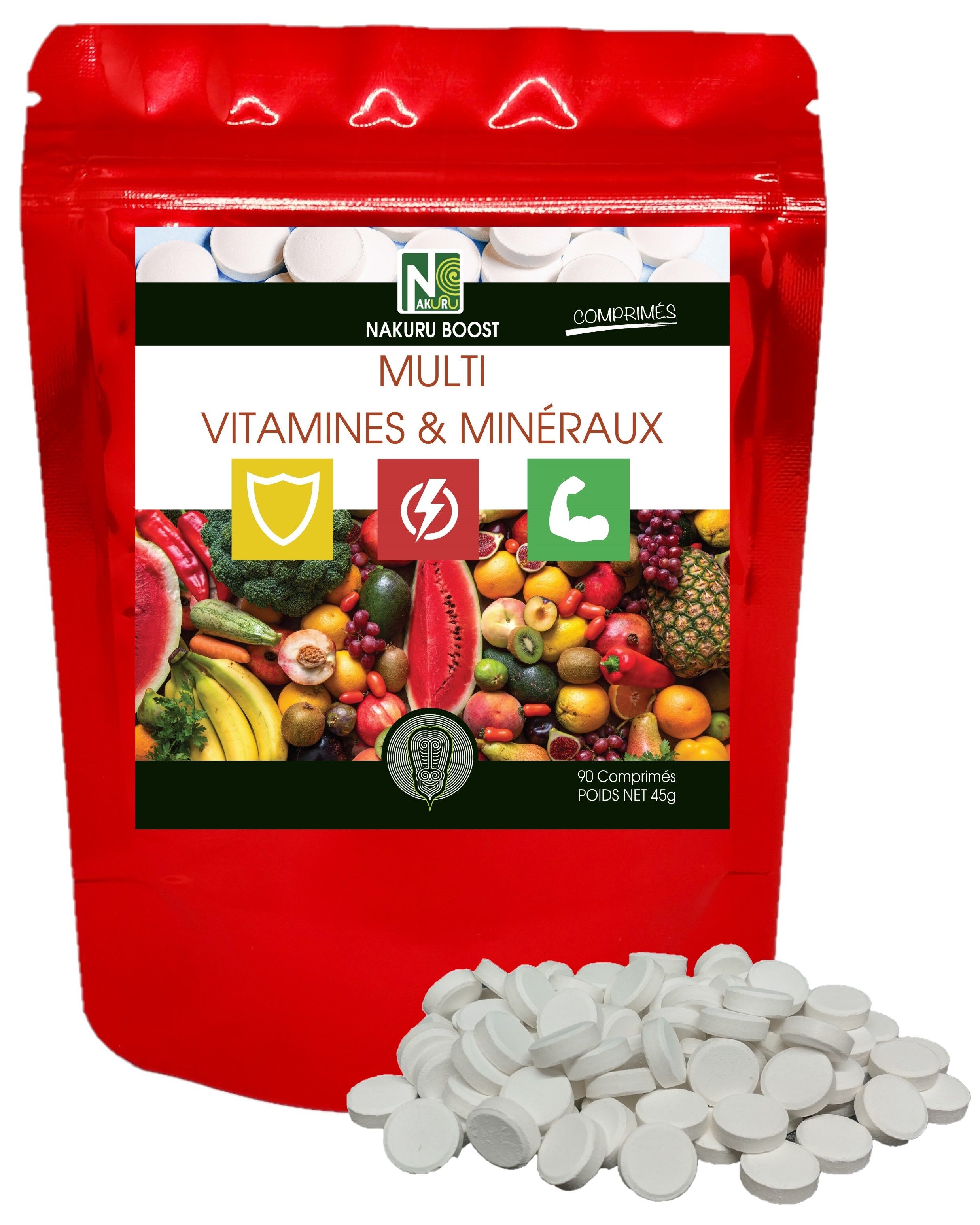 Multivitamine e minerali / 90 compresse da 500 mg / NAKURU Boost / Prodotto in Francia