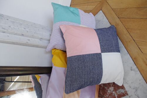 Housse de coussin Damier bleu, blanc et rose