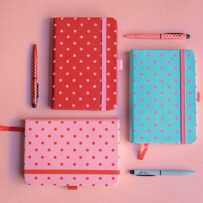 A6 notebook with dot printed rubber and matching pen