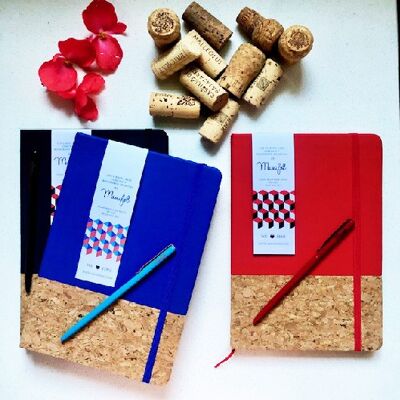 A5 notebook with rubber and cork base and pen