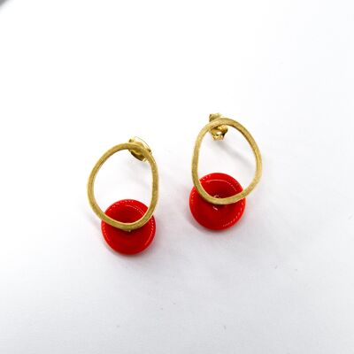 Boucles d'oreilles disque Aeria avec verre de Murano rouge