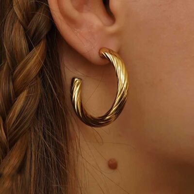 Large twist steel hoop earrings