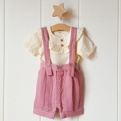 Dark pink short dungarees/6-9 months