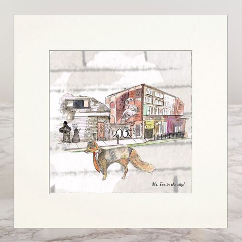 Mounted Print Mr. Fox In The City