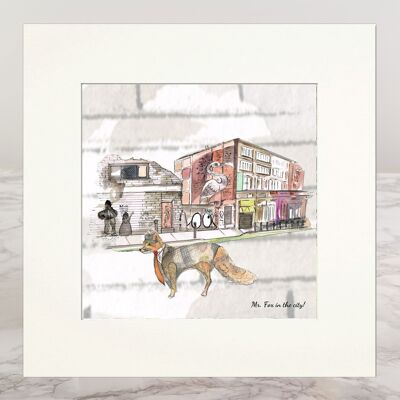 Mounted Print Mr. Fox In The City