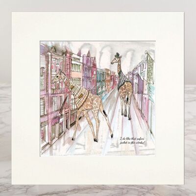 Mounted Print Giraffes In The City