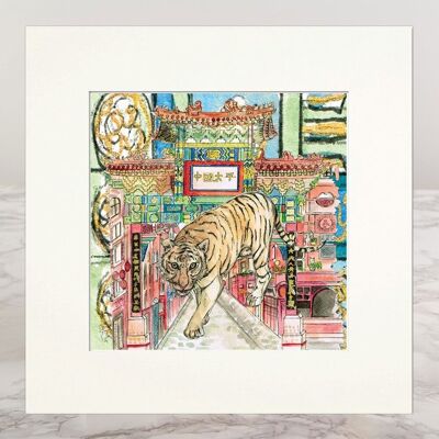 Mounted Print Tiger In The City