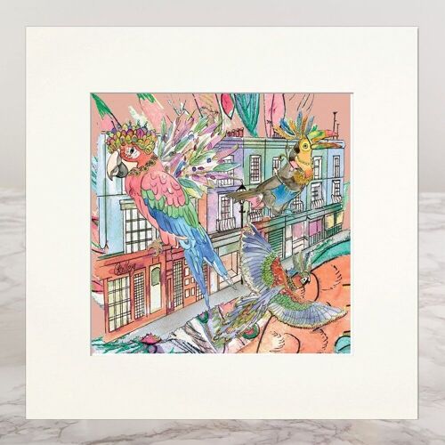 Mounted Print Parrots In The City