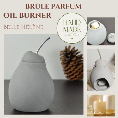 Quemador de perfume - Belle Hélène - Quemador de cera aromática para fundir - Difusor de aceites esenciales y fragancias para el hogar - Portavelas de aromaterapia en madera y cerámica