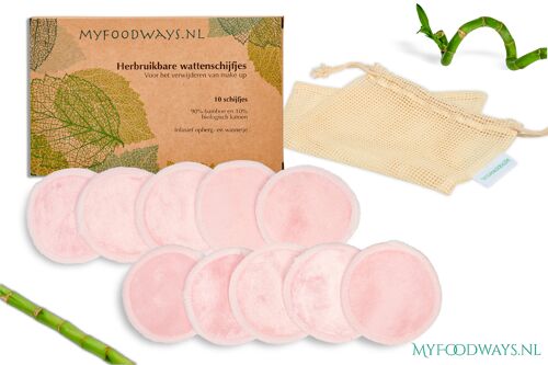 10 Reusable make up pads - Bamboo - Pink