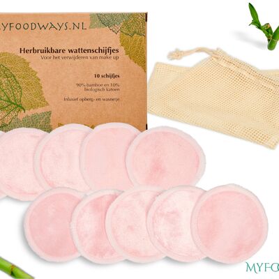10 Reusable make up pads - Bamboo - Pink