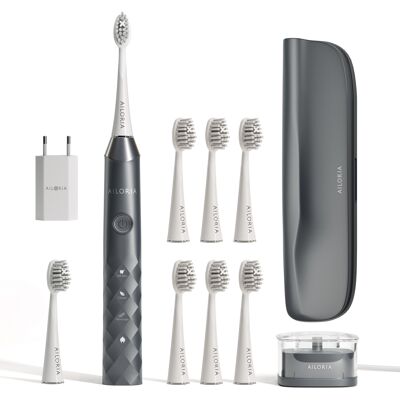 Cepillo de dientes sónico USB SHINE BRIGHT que incluye 8 cabezales de cepillo extra limpios - sombra de ónix