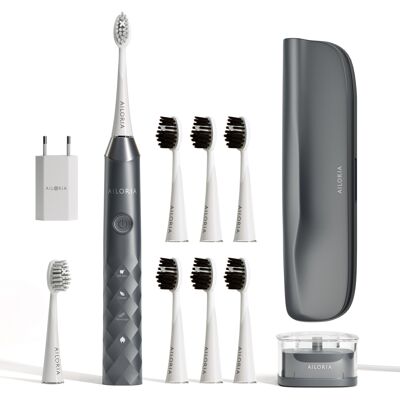 SHINE BRIGHT USB sonic toothbrush incl. 2 Extra Clean brush heads + 6 Charcoal brush heads - onyx shadow