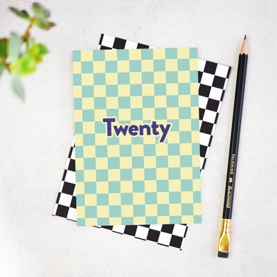 Tarjeta de 20 cumpleaños Twenty Checkerboard (paquete de 6)