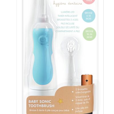 Sonic baby toothbrush 0-5 years old sky blue with timer and battery Included. The Babygators