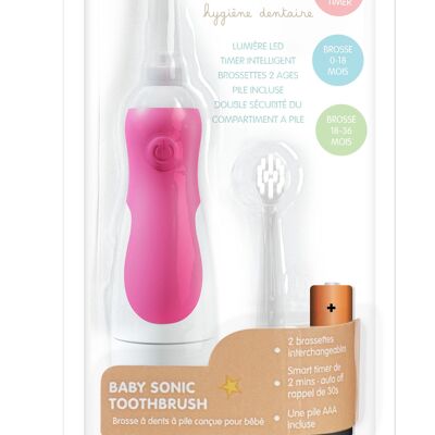 Sonic toothbrush for baby 0-5 years old raspberry with timer and battery Included. The Babygators