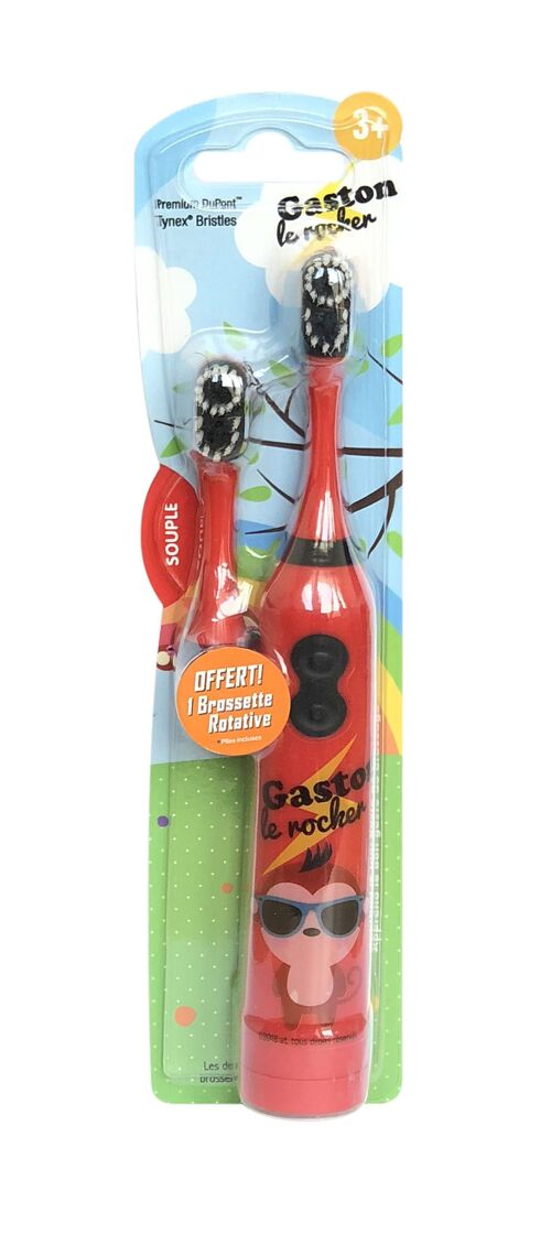 ROCKER MONKEY Electric rotating toothbrush Babygators with 2 interchangeable heads for 6 months of use. 2 batteries Included