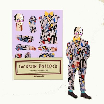 Der Jackson Pollock-Künstler schneidet und macht eine Marionette, eine unterhaltsame Lernaktivität und ein Geschenk
