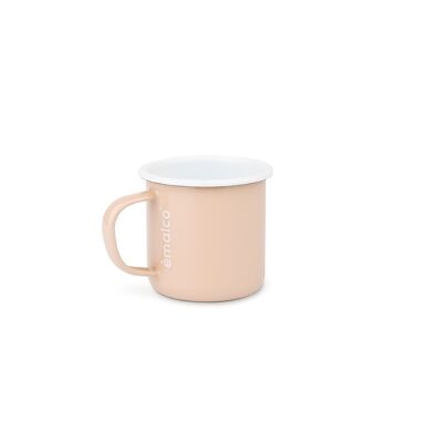 0,4l Beige Emaille-Kaffeetasse mit weißem Logo | DRAUSSEN