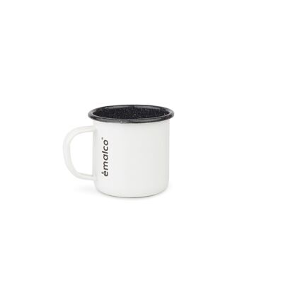 0,4l Taza de café esmaltada blanca con logo negro | EXTERIOR