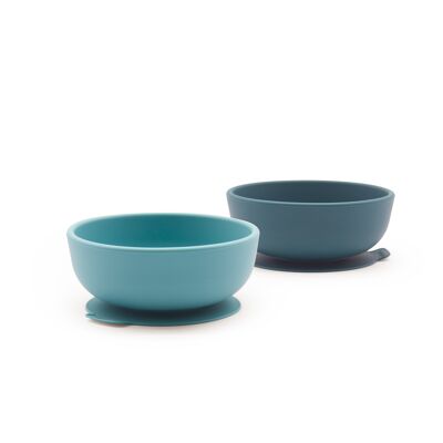 Set of 2 silicone suction bowls - Blue Abyss / Lagoon - EKOBO