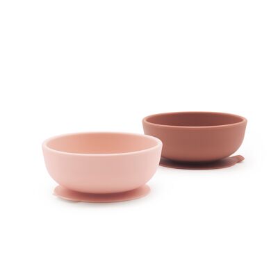 Set of 2 silicone suction bowls - Blush / Terracotta - EKOBO