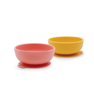 Set of 2 silicone suction bowls - Coral / Mimosa - EKOBO