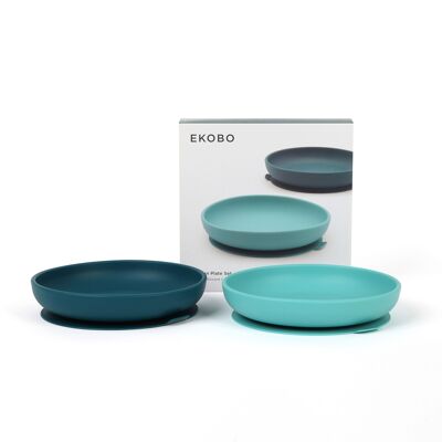 Set de 2 Assiettes ventouses en silicone - Blue Abyss / Lagoon - EKOBO