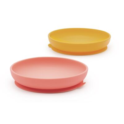 Set of 2 silicone suction plates - Mimosa / Coral - EKOBO